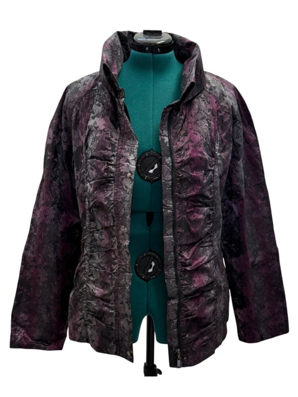 Womens Ruched Jacket Size Large Metallic Purple & Black Picadilly Fashions - Picture 11 of 16